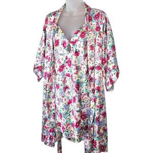 Morgan Taylor Intimates Floral Satin‎ Robe and Nightgown Set Pink P/S